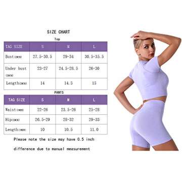 IMEKIS Women's Seamless Yoga Outfits Two Pieces Workout Short Sleeve Crop Top Sports Bra + High Waisted Running Shorts Sets Biker Activewear Athletic Fitness Gym Sexy Active Tracksuit Lilac Small