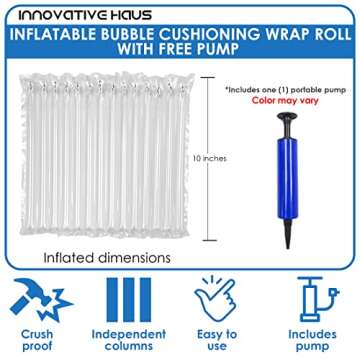 Innovative Haus 10 Inch x 144 Feet Inflatable Bubble Cushioning Wrap with Free Pump - Air Pillows for Shipping - Column Wrap for Heavy Duty Packing and Shipping Packaging