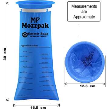 MP MOZZPAK Vomit Bags – 60 Pack – 1000ml Emesis Bags – Leak Resistant, Medical Grade, Portable, Disposable Barf Bags, Puke, Throw Up, Nausea Bags for Travel Motion Sickness, Car & Aircraft, Kids, Taxi