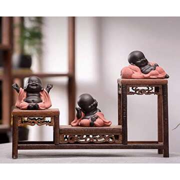 Kingzhuo Ceramic Little Cute Baby Buddha Statue Monk Figurine Buddha Figurines Home Decor Creative Baby Crafts Dolls Ornaments Gift Delicate Ceramic Arts and Crafts (Red)