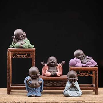 Kingzhuo Ceramic Little Cute Baby Buddha Statue Monk Figurine Buddha Figurines Home Decor Creative Baby Crafts Dolls Ornaments Gift Delicate Ceramic Arts and Crafts (Red)