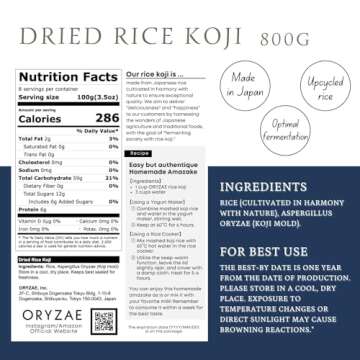 Premium Dried Rice Koji 28.2oz (800g), Made in Japan, Shio Koji, Miso, Soy Sauce, Tamari, White Koji, Molted rice, ORYZAE