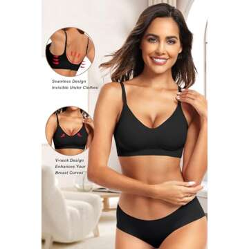 Vertvie Womens Seamless Bra No Underwire Comfort Push Up Bras Buttery Soft Wireless Bralette Full Coverage Sport Everyday Bra(Black,Small)