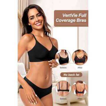 Vertvie Womens Seamless Bra No Underwire Comfort Push Up Bras Buttery Soft Wireless Bralette Full Coverage Sport Everyday Bra(Black,Small)