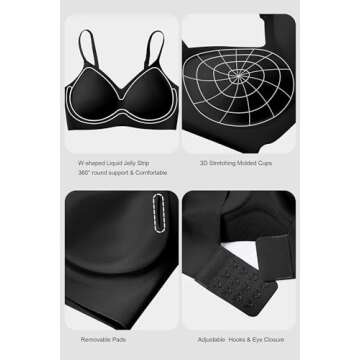 Vertvie Womens Seamless Bra No Underwire Comfort Push Up Bras Buttery Soft Wireless Bralette Full Coverage Sport Everyday Bra(Black,Small)