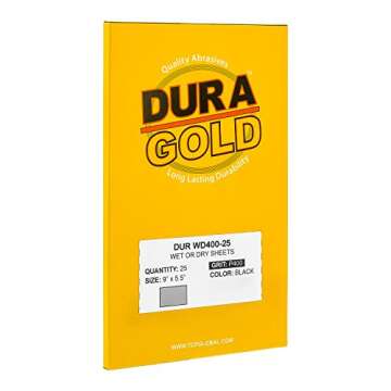 Dura-Gold Premium 400 Grit Wet or Dry Sandpaper Sheets, 5-1/2" x 9", Box of 25 - Fine-Cut Sanding, Detailing, Polishing Automotive, Woodworking Wood Furniture, Metal Finishing, Hand Sand Block Sander