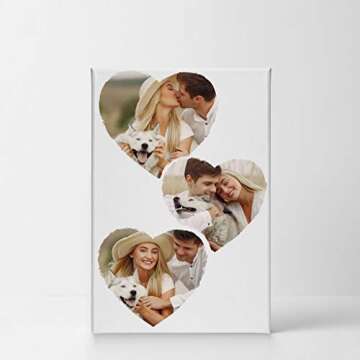 Smile Art Design Custom Photo Print Canvas Print with your Photos Personalized Photo Upload 3 Images Collage Picture Heart Shape Couple Personalized Gift Wedding Gift Bridal Decorations - 12x8 inches