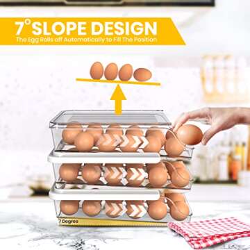 Utopia Kitchen Rolling Egg Container for Refrigerator with Lid - Stackable Plastic Egg Holder for Refrigerator - Egg Tray for Refrigerator or Fridge Organizer - Pack of 2 Clear