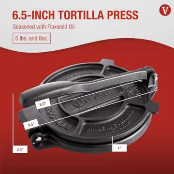 Victoria Cast Iron Press Made in Colombia Tortilla and Roti Maker, 6.5 Inches, Black