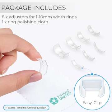 5 STARS UNITED Ring Sizers for Loose Rings - 8 Easy-Clip Ring Size Adjusters for 1-10 mm Band Widths - Ring Guards for Women and Men