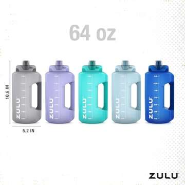 ZULU Goals 64oz Large Half Gallon Jug Water Bottle with Motivational Time Marker, Covered Straw Spout and Carrying Handle, Perfect for Gym, Home, and Sports, Grey