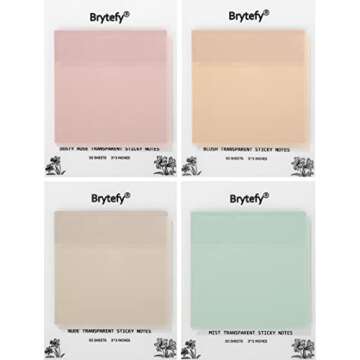 BRYTEFY Pastel Transparent Sticky Notes, Set of 4 Pads 3''x3” Clear Sticky Tabs, Translucent Page Flags Book Markers Stickers, Planner Accessories, Bible Journaling Study Office School Supplies