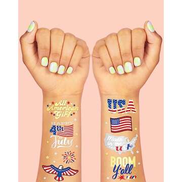 xo, Fetti Fourth of July Decorations Temporary Tattoos - 30 styles | America, Red White and Blue Party Supplies, 4th of July, USA,Memorial Day, Independence Day, Labor Day