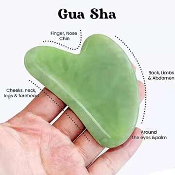 Gua Sha & Jade Roller,Facial Beauty Skin Tools Quartz Roller Massager for Face, Neck Eye Relieve Wrinkles Muscle Tensions Reduce Puffiness Jade Stone Board Care Gifts For Women Sets (Green)