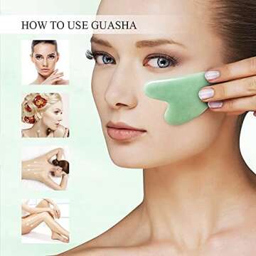 Gua Sha & Jade Roller,Facial Beauty Skin Tools Quartz Roller Massager for Face, Neck Eye Relieve Wrinkles Muscle Tensions Reduce Puffiness Jade Stone Board Care Gifts For Women Sets (Green)