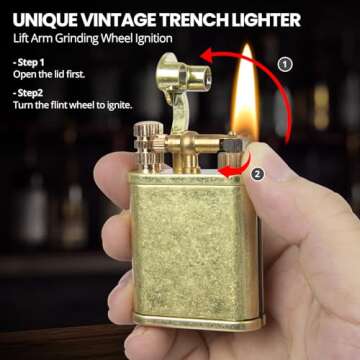 CHOICEDC Vintage Lighter Permanent Match, Cool Trench Lighter Brass Pipe Lighter, Unique Lighters, Antique Kerosene Lighter Fluid Refillable, Reusable Waterproof Matches Lighters, Classic Gift for Men