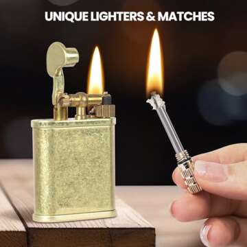 CHOICEDC Vintage Lighter Permanent Match, Cool Trench Lighter Brass Pipe Lighter, Unique Lighters, Antique Kerosene Lighter Fluid Refillable, Reusable Waterproof Matches Lighters, Classic Gift for Men