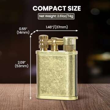 CHOICEDC Vintage Lighter Permanent Match, Cool Trench Lighter Brass Pipe Lighter, Unique Lighters, Antique Kerosene Lighter Fluid Refillable, Reusable Waterproof Matches Lighters, Classic Gift for Men