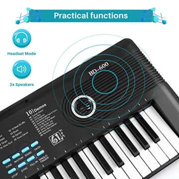 61 Key Keyboard Piano, Electric Piano Music Keyboard with Teaching Mode, Microphone, Sheet Music Stand and Power Supply, portable keyboard piano for Beginners