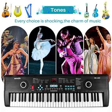 61 Key Keyboard Piano, Electric Piano Music Keyboard with Teaching Mode, Microphone, Sheet Music Stand and Power Supply, portable keyboard piano for Beginners