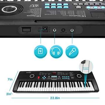 61 Key Keyboard Piano, Electric Piano Music Keyboard with Teaching Mode, Microphone, Sheet Music Stand and Power Supply, portable keyboard piano for Beginners