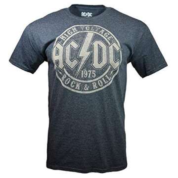 AC/DC Men's 1975 HIGH Voltage Rock & Roll Graphic Rock & Roll Band T-Shirt, Heather Grey (Small)