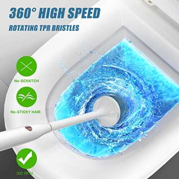 Toilet Scrubber, Silicone Toilet Brushes for Bathroom with Holder, Toilet Brush Cleaner Set with 2 Brush Heads, Good Papa Electric Toilet Brush, Floor Standing, Wall Mounted without Drilling