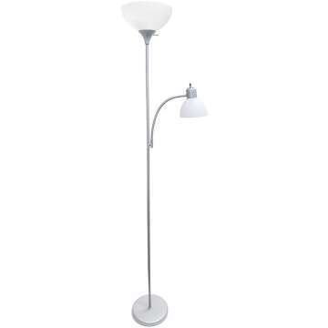 Simple Designs LF2000-SLV Mother-Daughter Floor Lamp with Reading Light in Silver