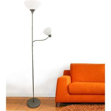 Simple Designs LF2000-SLV Floor Lamp with Reading Light