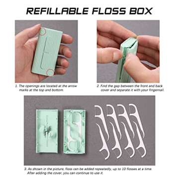 Dental Floss in Box. Portable Case, Storage 10 Picks Adult The Best Tool for Cleaning Teeth and Oral Care is Perfect for Dinners, Dating, Travel, Hotels.(Green)