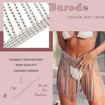 Barode Crystal Tassel Body Chains Belly Dance Skirts Rhinestones Sexy Bikini Summer Beach Hip Waist Chain Nightclub Jewelry Accessories for Women and Girls (Silver)