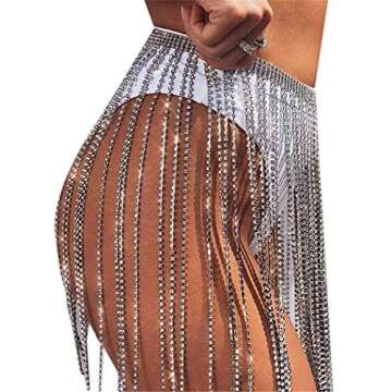 Barode Crystal Tassel Body Chains Belly Dance Skirts Rhinestones Sexy Bikini Summer Beach Hip Waist Chain Nightclub Jewelry Accessories for Women and Girls (Silver)