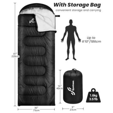 Sleeping Bags for Adults, Sportneer Sleeping Bag 3-4 Season Warm Weather Waterproof Lightweight Camping Sleeping Bag for Camping Backpacking Hiking Outdoor Travel