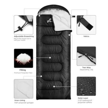 Sleeping Bags for Adults, Sportneer Sleeping Bag 3-4 Season Warm Weather Waterproof Lightweight Camping Sleeping Bag for Camping Backpacking Hiking Outdoor Travel