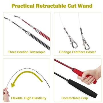 MeoHui Interactive Cat Toys - Retractable Wand Toy and Feather Toys Refills for Indoor Cats to Chase and Exercise