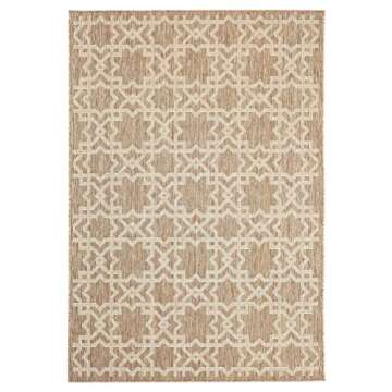 PRIYATE Trellis Design Outdoor/Indoor Area Rug 5'3" x 7'6'' – Lattice Sabina Courtyard Collection - Easy to Clean, Pet Friendly, High Traffic Carpet - Patio, Deck, Pool Side, Living & Dining Room