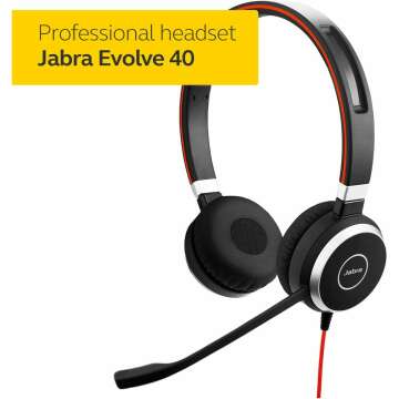 Jabra Evolve 40 Professional Wired Headset, Stereo, UC-Optimized – Telephone Headset for Greater Productivity, Superior Sound for Calls and Music, 3.5mm Jack/USB Connection, All-Day Comfort Design