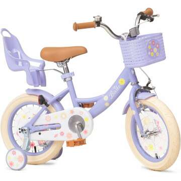 Girls Bike with Basket for Toddlers and Kids Aged 3-14 Years Old,14 16 18 Inch Girls Bike with Training Wheels,20 Inch without Training Wheels, Princess Style Bicycle with Doll Seat & Daisy Prints