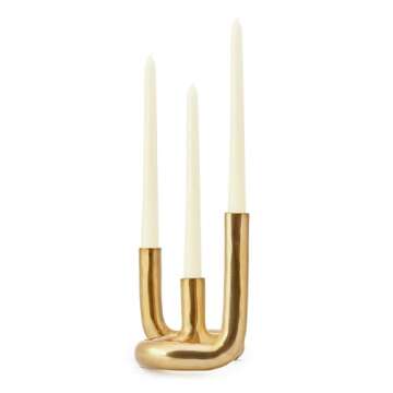 LB2 Gold Candle Holders for Modern Home Décor, Decorative Triple Candlestick Holders for Formal Events, Party, Wedding, Halloween with Pillar Candles, Brass Finish