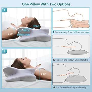 DONAMA Cervical Pillow for Neck and Shoulder,Contour Memory Foam Pillow,Ergonomic Neck Support Pillow for Side Back Stomach Sleepers with Pillowcase