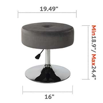 Art Leon Vanity Stool, Modern Large Round Swivel Adjustable Makeup Vanity Benche and Stool for Bathroom Bedroom, Grey