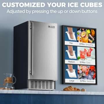 Coolski 15" W Commercial Under Counter Ice Maker Machine, 80 LBS/Day Stainless Steel Built-in Freestanding Ice Maker with Condensate Removal Pump, Water Filter, for Home Apartment & Commercial Use