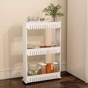 3-Tier Rolling Cart - Narrow-Space Kitchen or Bathroom Organizer - Slim Slide-Out Storage Shelves - Organization and Storage Furniture by Lavish Home