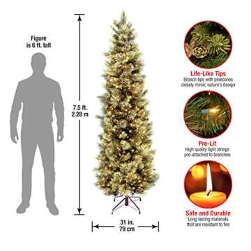 National Tree Company Pre-lit Artificial Christmas Tree | Includes Pre-strung White Lights and Stand | Carolina Pine Slim - 7.5 ft, Green