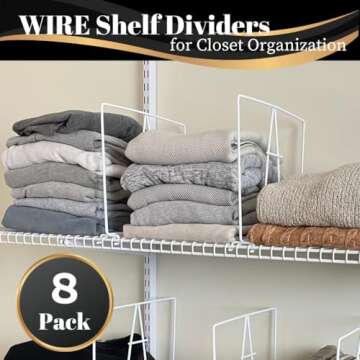 Evelots Tall Wire Shelf Dividers -8 Pack- Closet Storage & Organization for Office/Pantry/Garage Shelf Separator - Easy Clip-No Tool - Solid Coated Steel