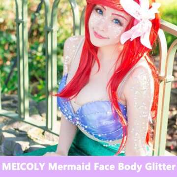 MEICOLY Clear White Body Glitter Gel,Mardi Gras Face Glitter Makeup for Kids Women Girls,Sparkly Chunky Hair Glitter,Singer Concerts Festival Rave Accessories,Mermaid Glitter Face Paint