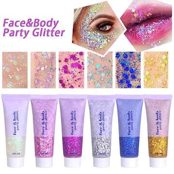 MEICOLY Clear White Body Glitter Gel,Mardi Gras Face Glitter Makeup for Kids Women Girls,Sparkly Chunky Hair Glitter,Singer Concerts Festival Rave Accessories,Mermaid Glitter Face Paint