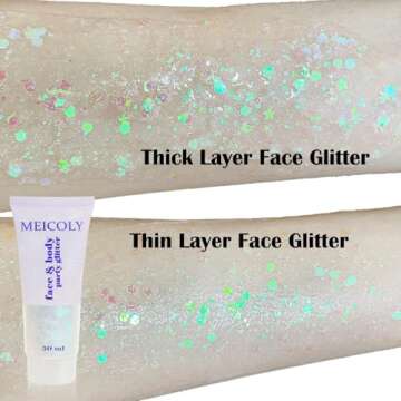 MEICOLY Clear White Body Glitter Gel,Mardi Gras Face Glitter Makeup for Kids Women Girls,Sparkly Chunky Hair Glitter,Singer Concerts Festival Rave Accessories,Mermaid Glitter Face Paint