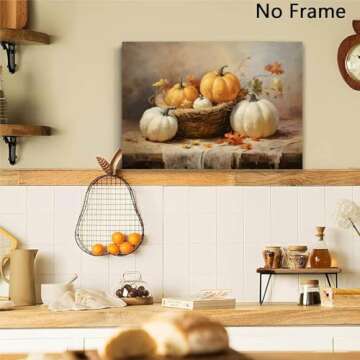 Vintage Autumn Canvas Wall Art Pumpkin Still Life Painting Rustic Farmhouse Fall Print Autumn Pumpkin Wall Art Farmhouse Pumpkin Picture Thanksgiving Art Prints Halloween Fall Picture 16x20in No Frame