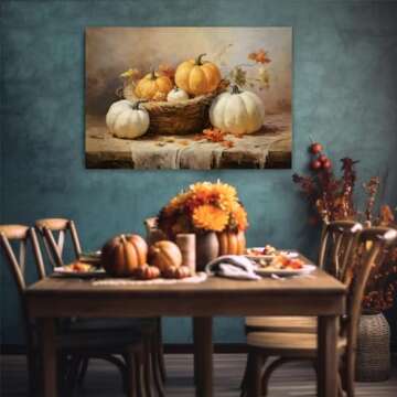 Vintage Autumn Canvas Wall Art Pumpkin Still Life Painting Rustic Farmhouse Fall Print Autumn Pumpkin Wall Art Farmhouse Pumpkin Picture Thanksgiving Art Prints Halloween Fall Picture 16x20in No Frame